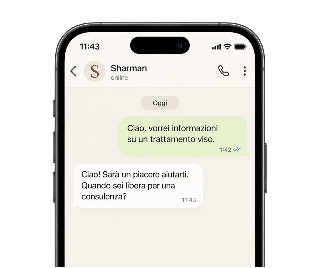 Una conversazione WhatsApp con Sharman Beauty Clinic